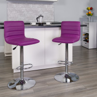 Flash Furniture Contemporary Purple Vinyl Adjustable Height Bar Stool with Chrome Base CH-92023-1-PUR-GG